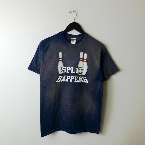 Bleached Split Happens T Shirt Gray Blue Medium M Bowling Pins Graphic Tee Solid - Picture 8 of 12